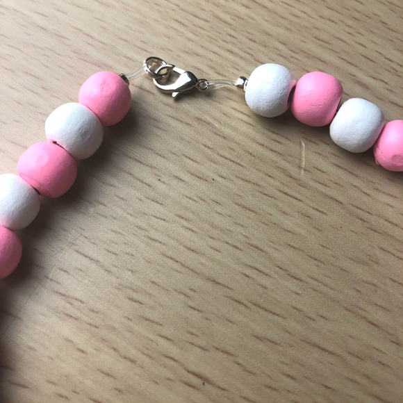 Handmade Lava Beaded Necklace Pink And White - Picture 3 of 4